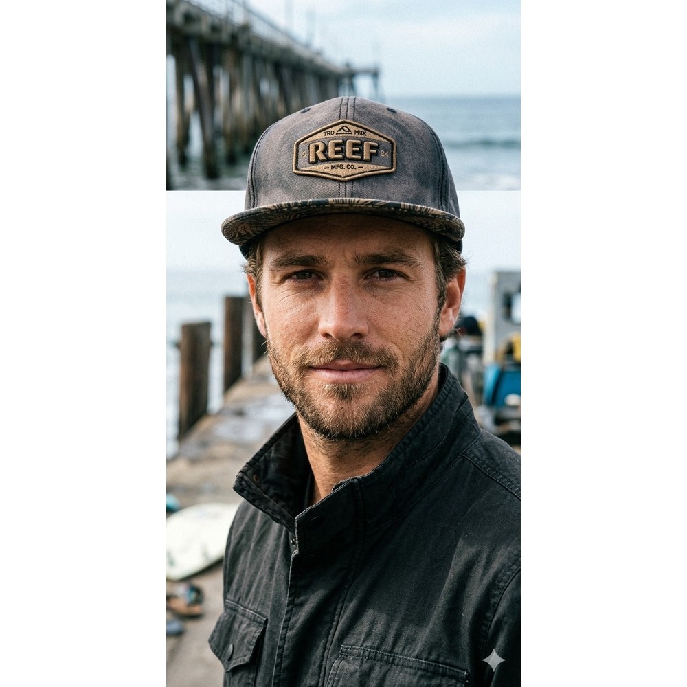 Reef Unisex OSFM Blue Tropical Palm Print Brim Party Till Sunrise Hat Snapback